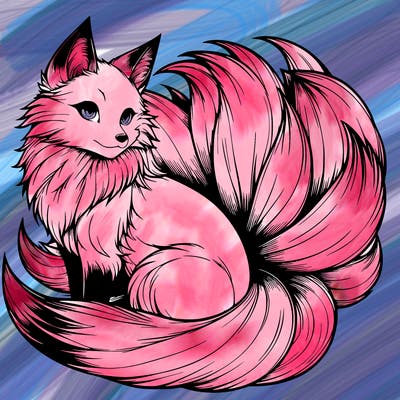 realistic detailed 9 tailed anime fox