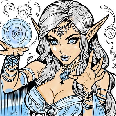 realistic scary beautiful elf sorceress casting spell
