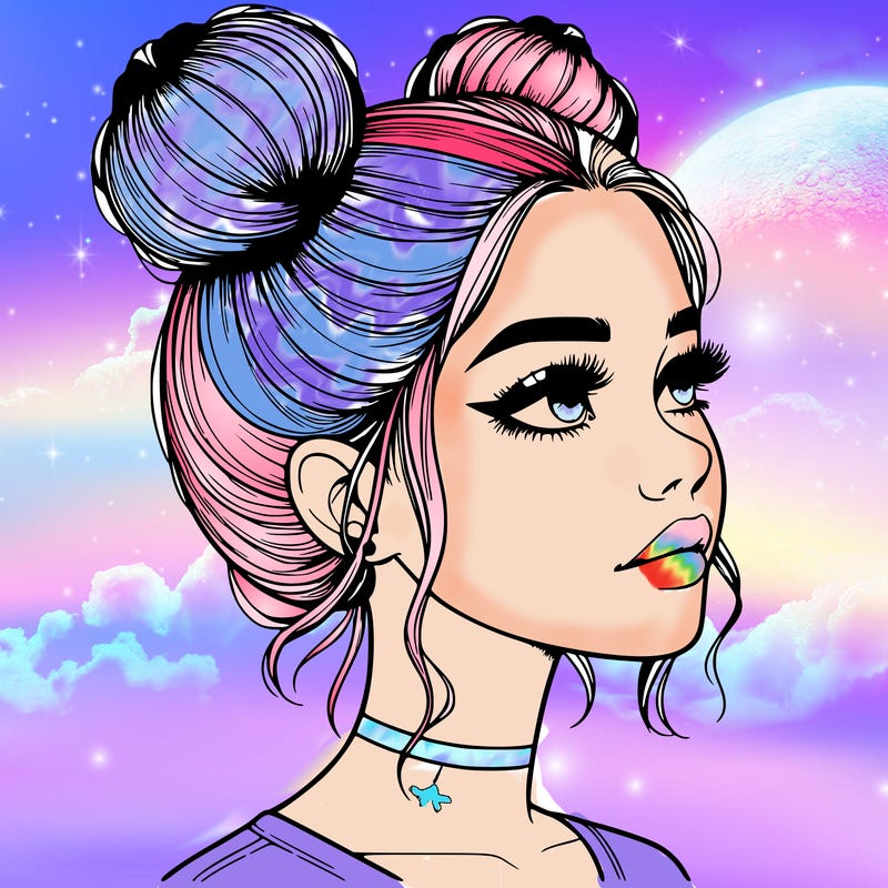 realistic girl with buns on the top of her head