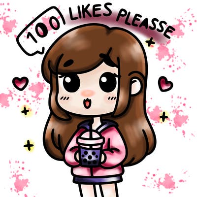 girl holding boba while saying 100 likes please