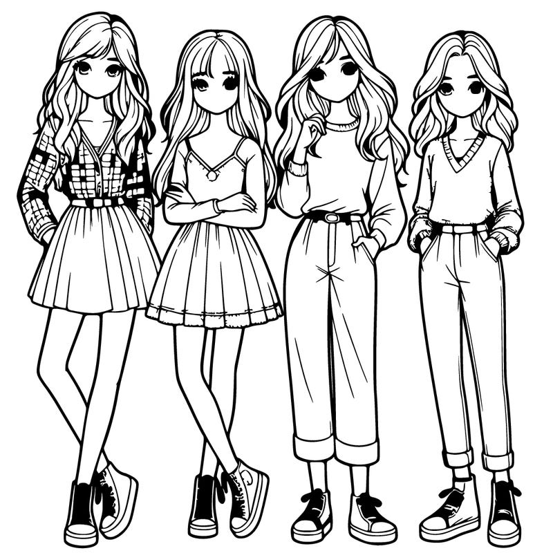 realistic girls standing together