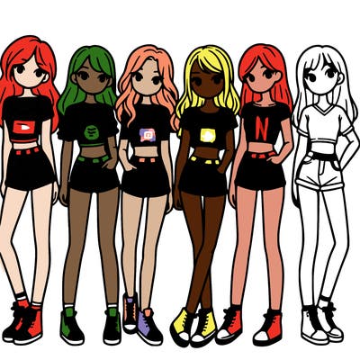 a group of girls wearing crop tops and shorts