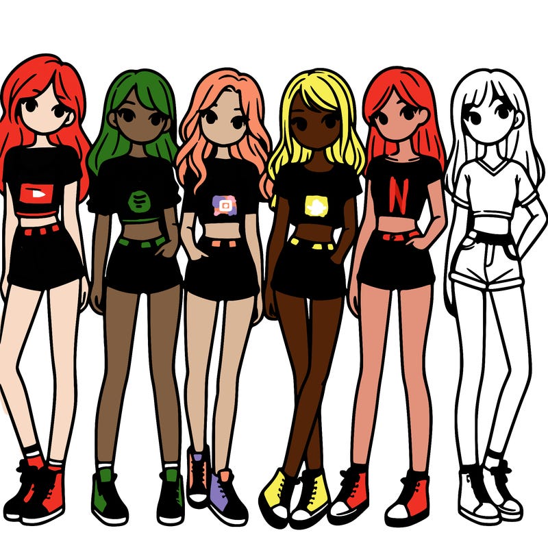 a group of girls wearing crop tops and shorts