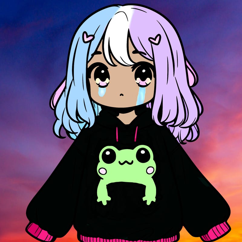 girl wearing frogging sweatshirt