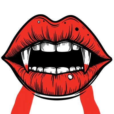 lips with vampire teeth