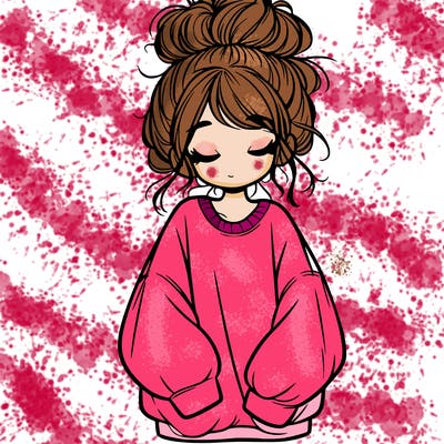 girl with baggy sweatshirt and messy bun
