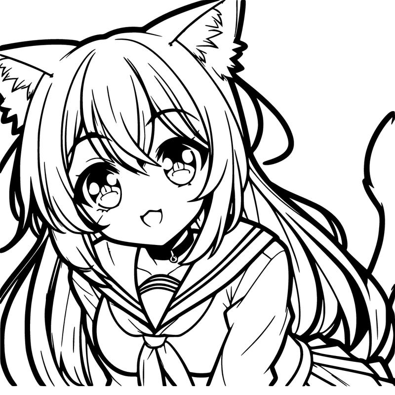 manga girl with cat ears and tail