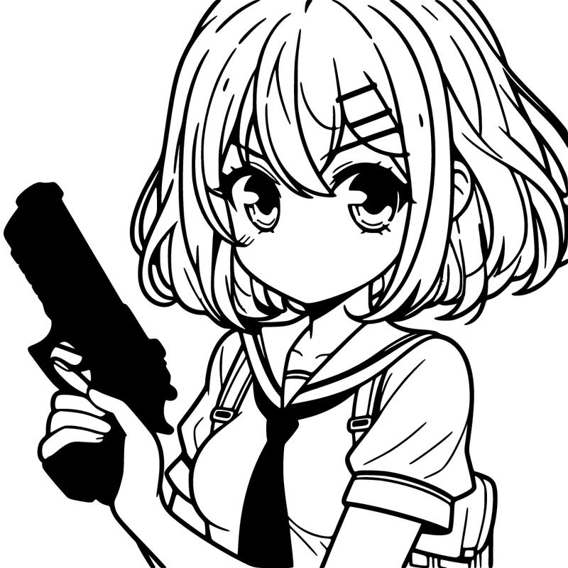 girl manga character with a gun