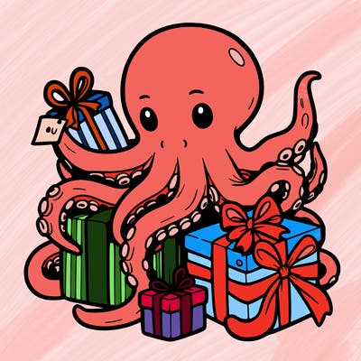 an octopus wrapping gifts