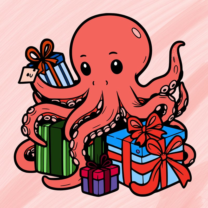 an octopus wrapping gifts