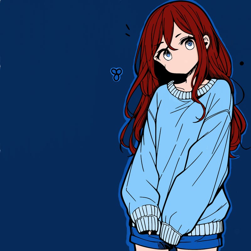 manga teen girl  in a sweater and baggy pants