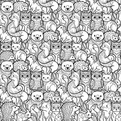 Discover a captivating world where forest animals seamlessly interlock to form an intricate pattern, perfect for hours of relaxing coloring. This unique animal tessellation design brings together bears, foxes, owls, and more in a delightful, repeating motif.