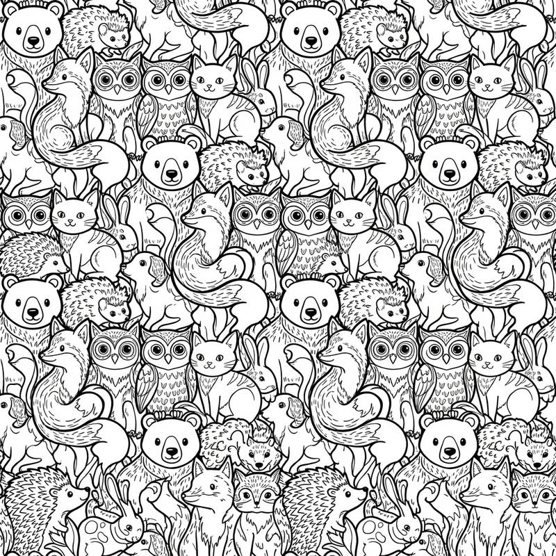 Discover a captivating world where forest animals seamlessly interlock to form an intricate pattern, perfect for hours of relaxing coloring. This unique animal tessellation design brings together bears, foxes, owls, and more in a delightful, repeating motif.