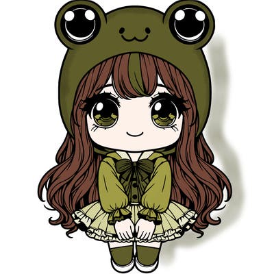 realistic girl in cute frog outfit