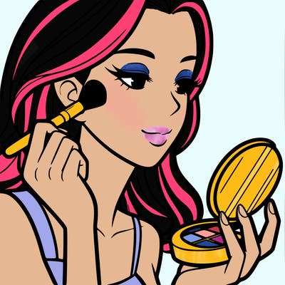 little girl putting on makeup