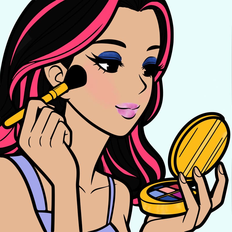 little girl putting on makeup