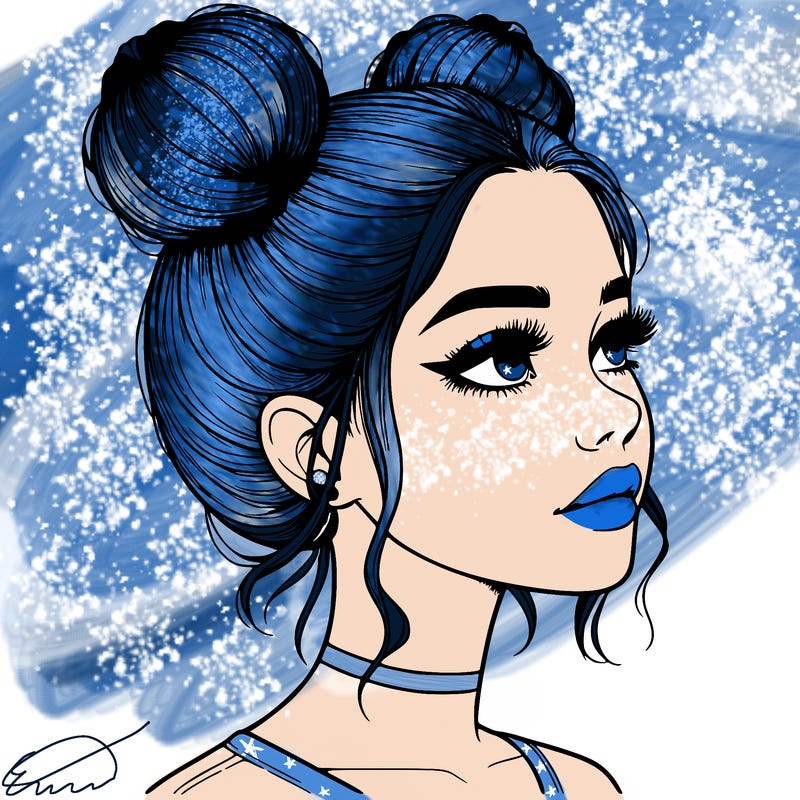 realistic girl with buns on the top of her head