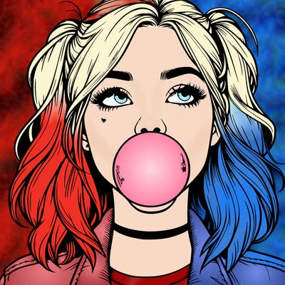 realististic girl blowing bubble -gum