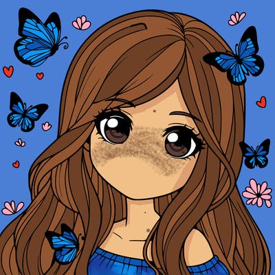 realistic girl with butterflies around her