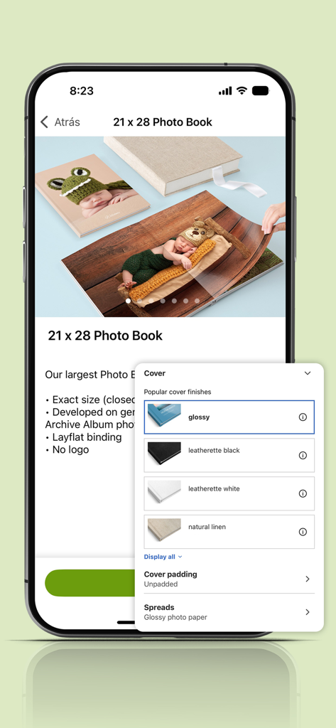 Saal Digital - Saal Digital app interface displaying premium photo book cover finishes including leatherette and linen