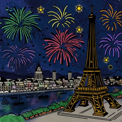 tour eiffel with fireworks