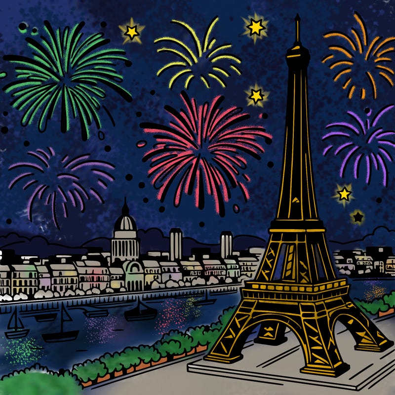 tour eiffel with fireworks