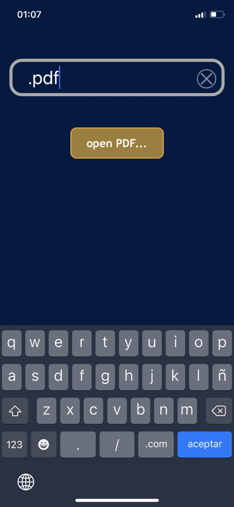 検索バーとPDFを開くボタンを表示するPDF音声リーダーアプリのインターフェース