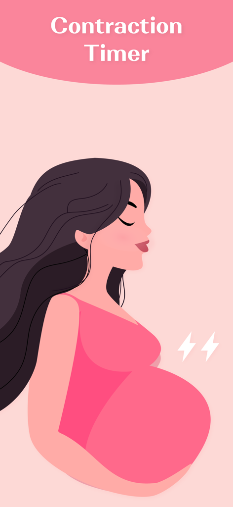 Contraction Timer: Track Labor - Illustration of a pregnant woman with the text Contraction Timer