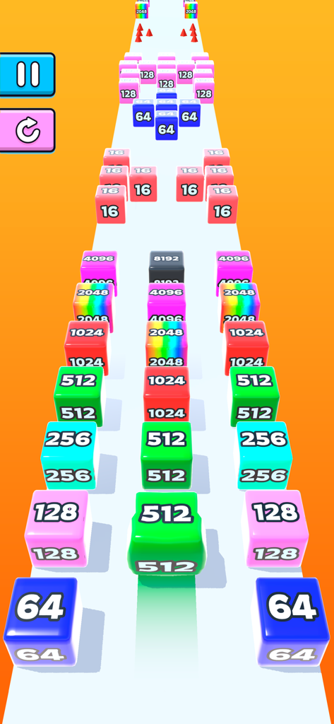 Jelly Run 2048: Number Games - Gameplay di Jelly Run 2048 che mostra cubi di gelatina numerati colorati su una pista da corsa