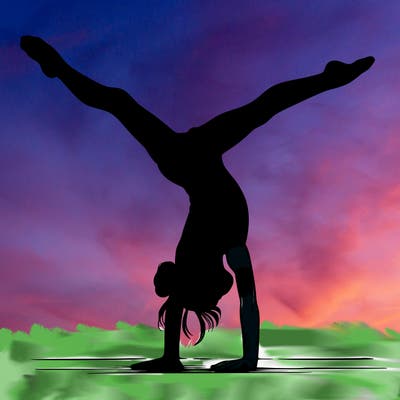 realistic gymnastic hand stand girl in four splits