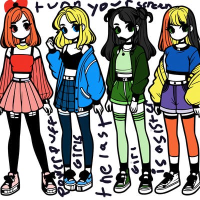 one girl with crop-top shirt and a jacket with a skirt, long socks and another girl with a shirt and pants with a jacket