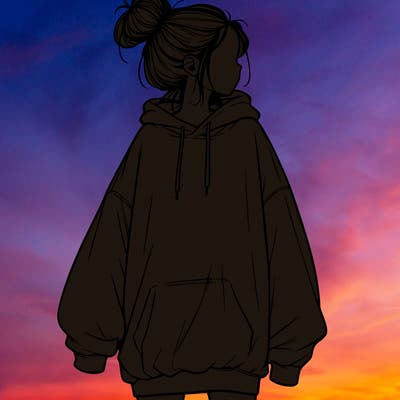 realistic girl with a oversized sweatshirt on and a bun