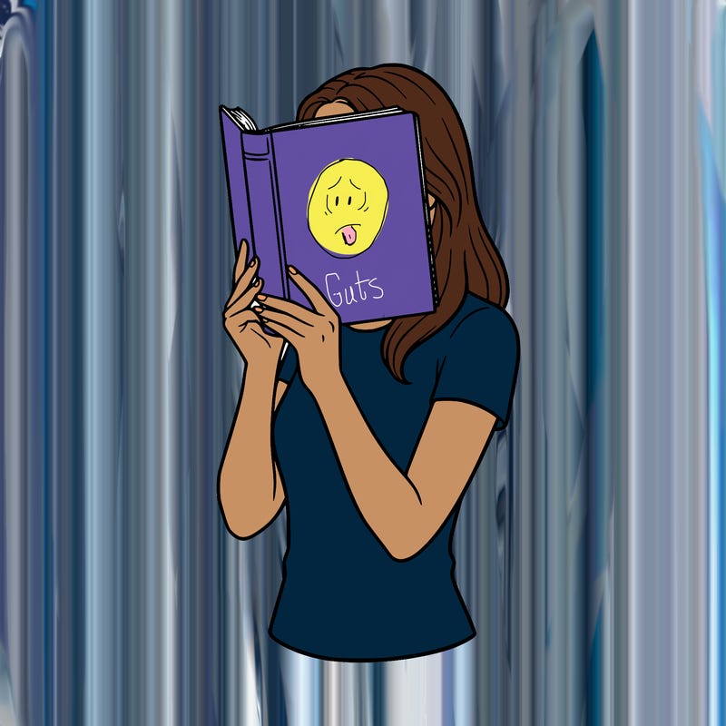 a woman reading a book in portrait and holding the book in front of her face so we can see the cover. no open lines and the woman is not floating. white cover of the book and white background