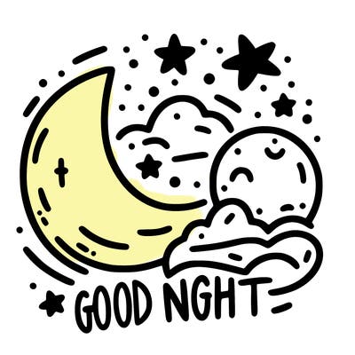 a moon and the stars with words by the side saying good night