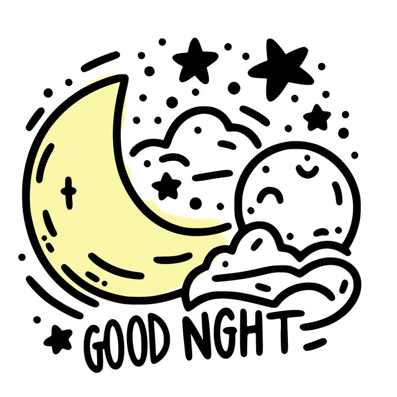 a moon and the stars with words by the side saying good night