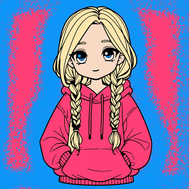 a realistic girl with a oversized hoodie and she has braids