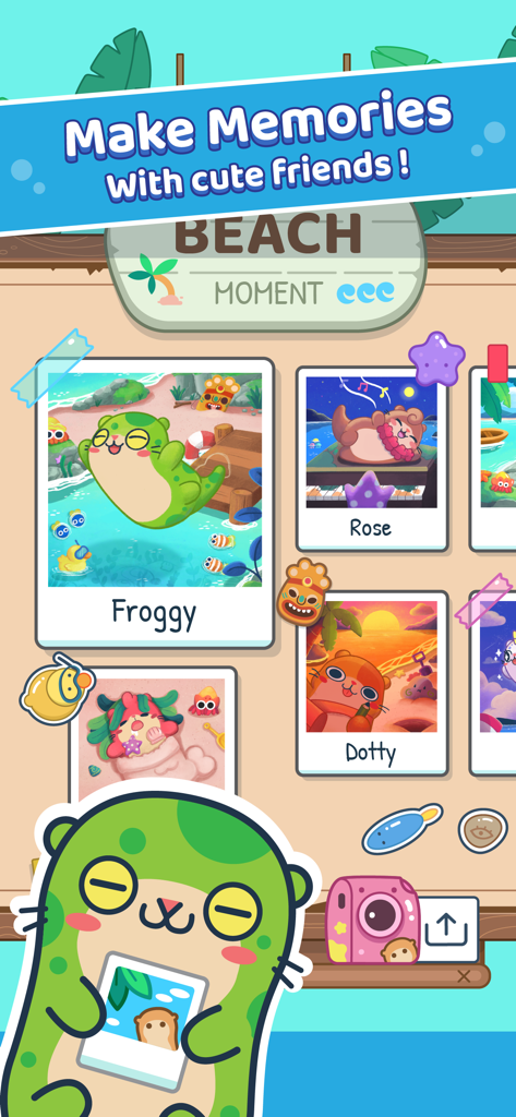 FroggyやRoseのようなかわいいラッコのポラロイド写真を集めた、Otter Oceanのデジタルスクラップブック