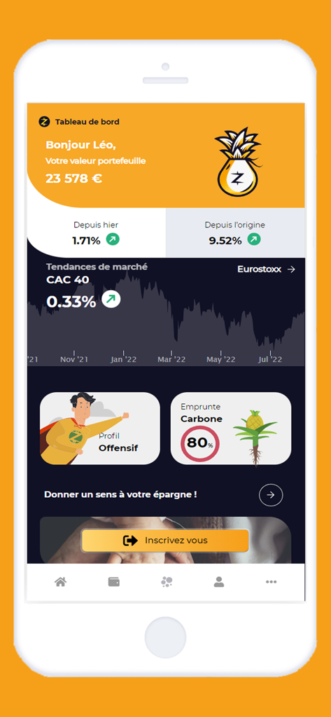 Zalpha - Dashboard of the Zalpha investment app displaying portfolio balance and market trends