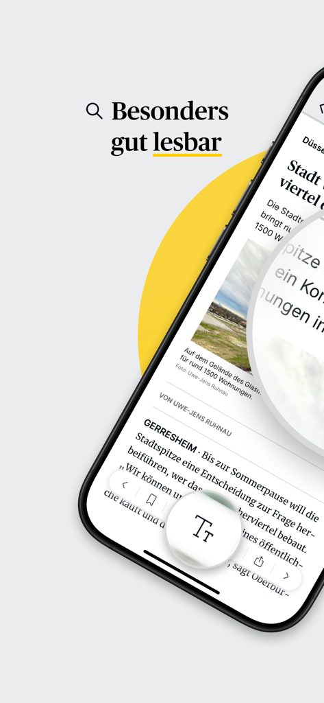 Interface of the RP ePaper app highlighting its comfortable reading mode with adjustable font sizes