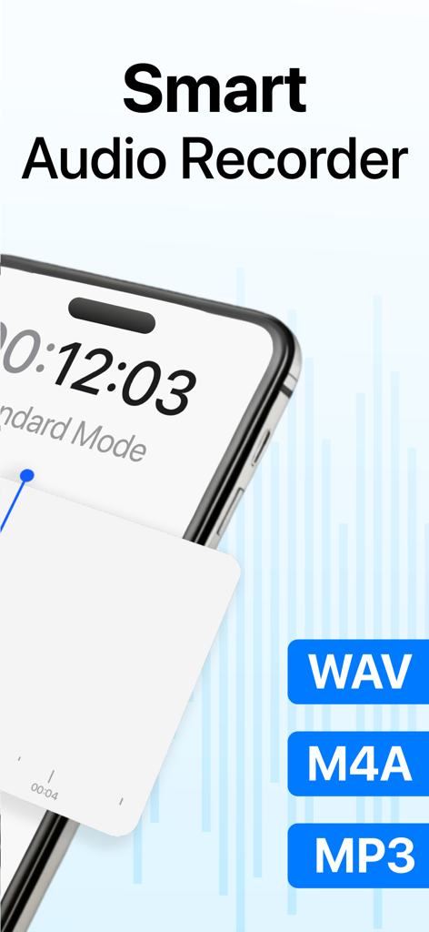 Voice Recorder・Audio Recording - WAV、M4A、MP3オーディオフォーマットのサポートを示すスマートオーディオレコーダーアプリ