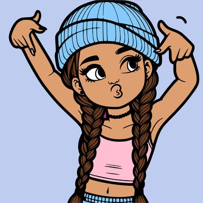realistic teenage girl with braids and a beanie and crop top doing 🫶🏼