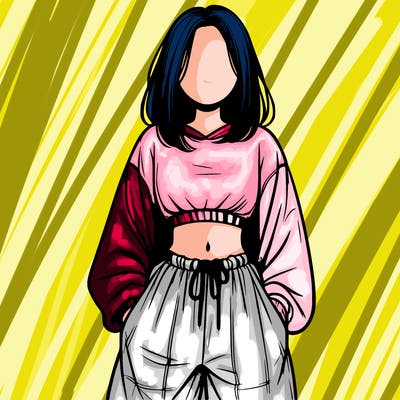 realistic girl faceless with baggy pants and a crop top