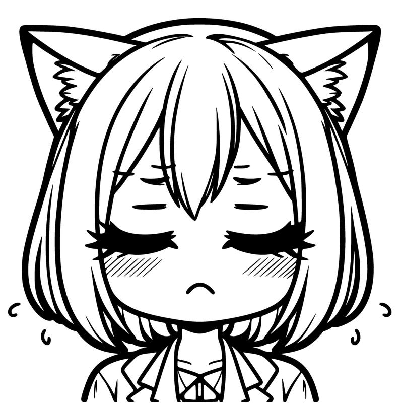 anima cat girl with frown closed mouth