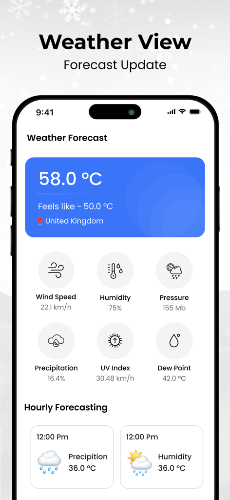 Interface of the Thermometer app displaying outdoor temperature and detailed weather data including humidity and wind speed
