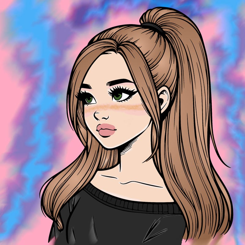 realistic girl with a high ponytail