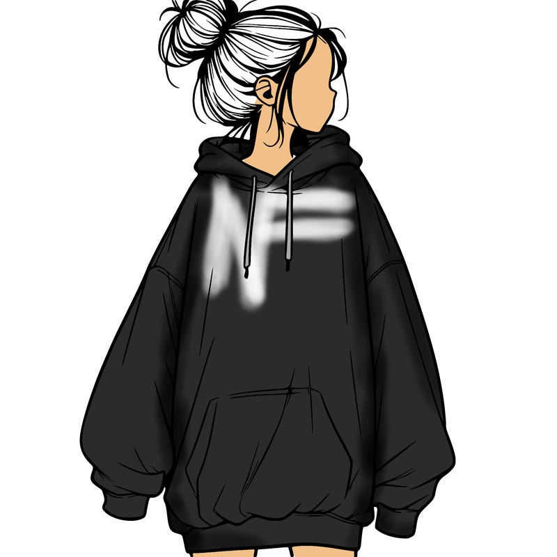 realistic girl with a oversized sweatshirt on and a bun