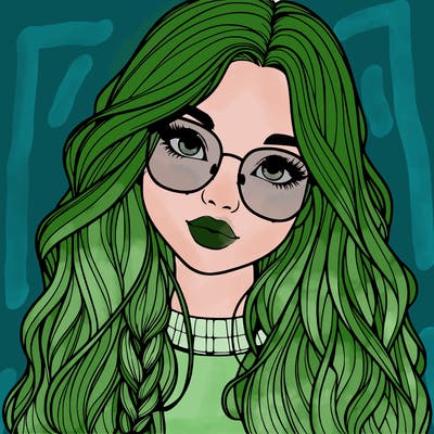 girl with long hair and freckles and glasses realistic