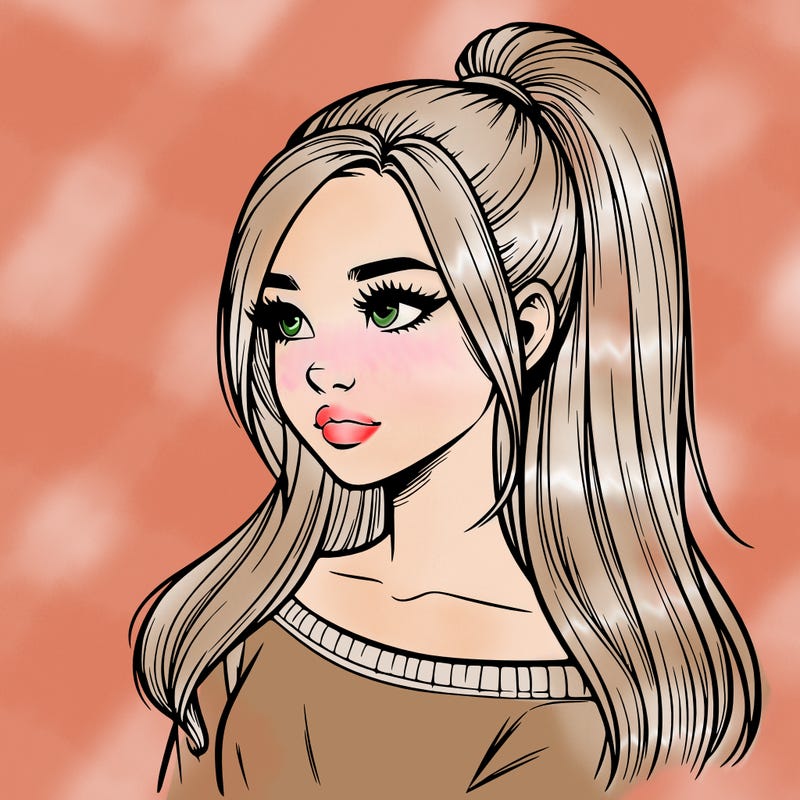 realistic girl with a high ponytail