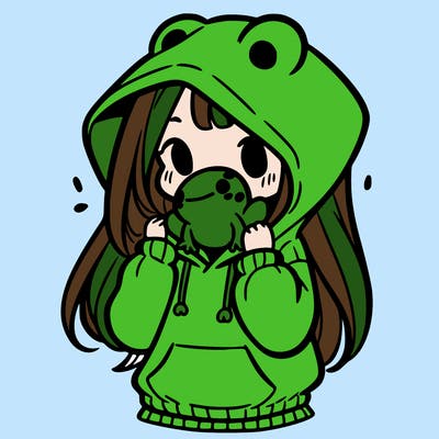 a girl holding a froggy hoodie