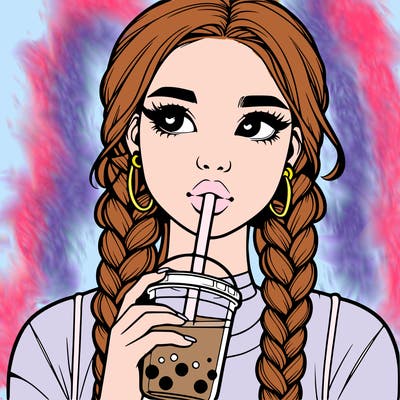 realistic girl with braided hair drinking boba